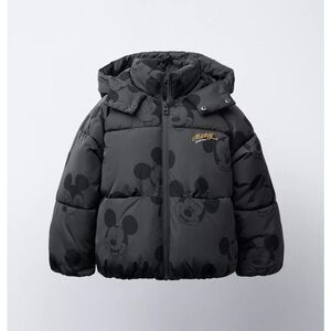 Zara Black Puffer Jacket with Mickey Mouse Design